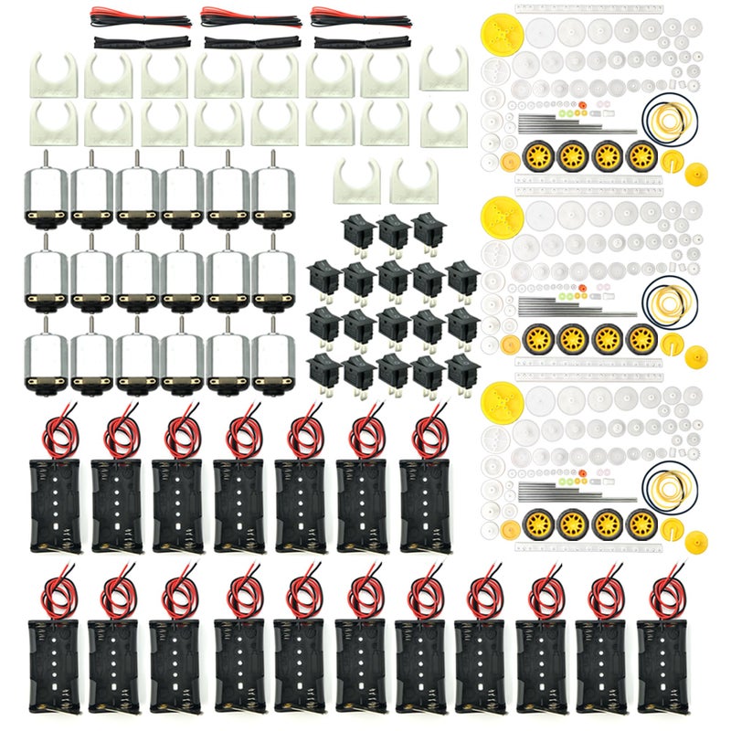 EUDAX 18 Set DC Motors Kit,Mini Electric 1.5-3V 24000RPM Hobby Motor with 252Pcs Plastic Gears,2 x AA Battery Holder,Wires for STEM DIY Toy - Image 1